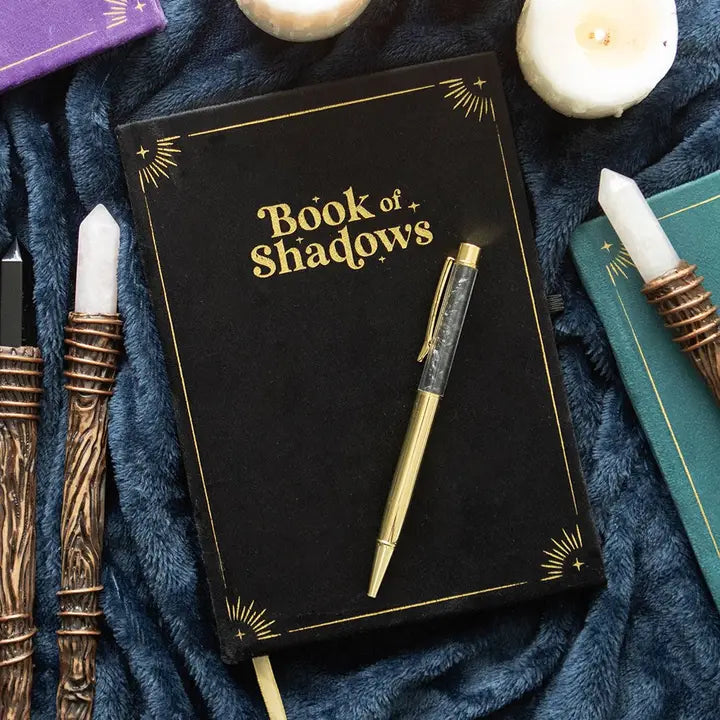 Zvezek - book of shadows in pisalo z obsidian kamnom
