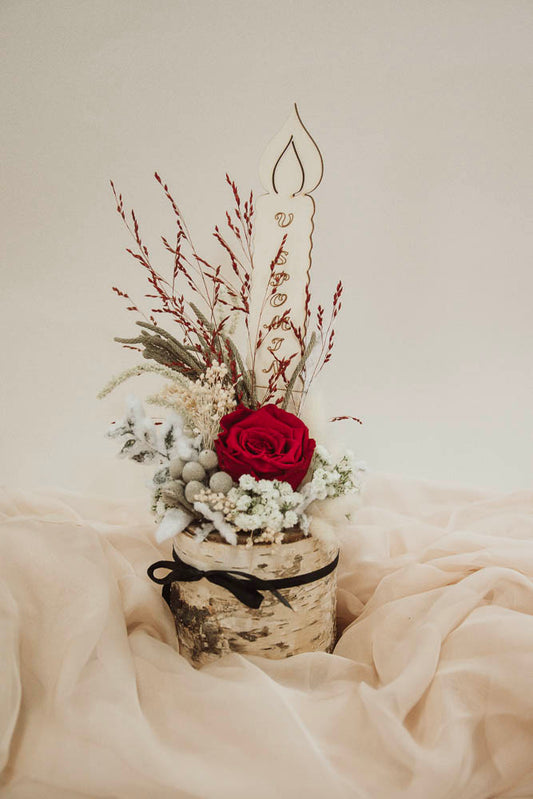 ŽALNI ARANŽMA Z LESENO SVEČKO "V spomin"