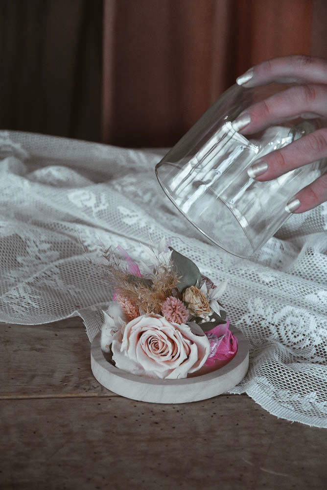 FLOWER FAIRY UNDER THE GLASS DOME Small "Pink"